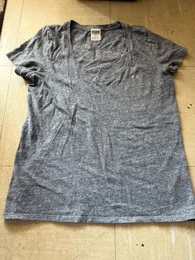 PINK Victoria's Secret Gray Embroidered V-Neck Tee